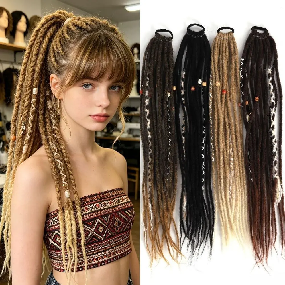 Ombre Brown Black Dreadlock Ponytail Hair Extensions, Matte Reggae Braided Ponytail Wig, Slip-On Braided Hair Piece for Ethnic Style, Hip Hop Party & Street Fashion Styling, Ethnic Look, Hip Hop Events, Natural Ombre, Reggae Braids