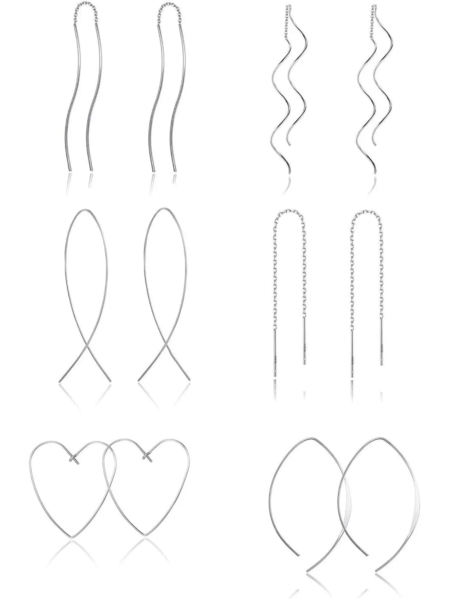 6 Pairs Stainless Steel Curved Threader Earrings Dangle Drop Earrings for Women Lightweight Twist Threader Earrings