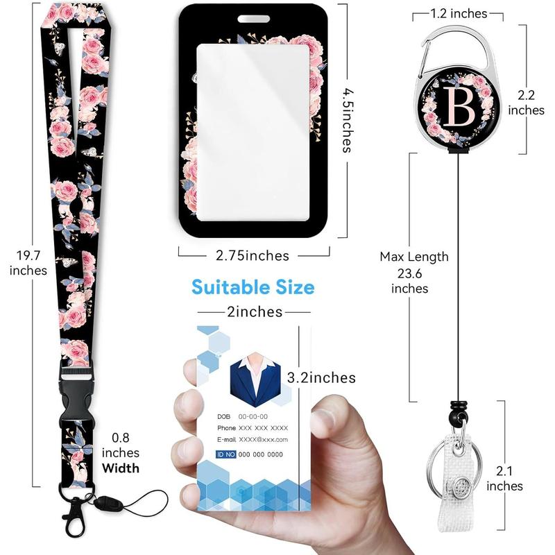 A-Z Badge Holder with Retractable Reel and Breakaway Lanyard Badge Clips Retractable Heavy Duty Badge Reel,,ID Holder with Breakaway Lanyard for School Nurse Office Teen B