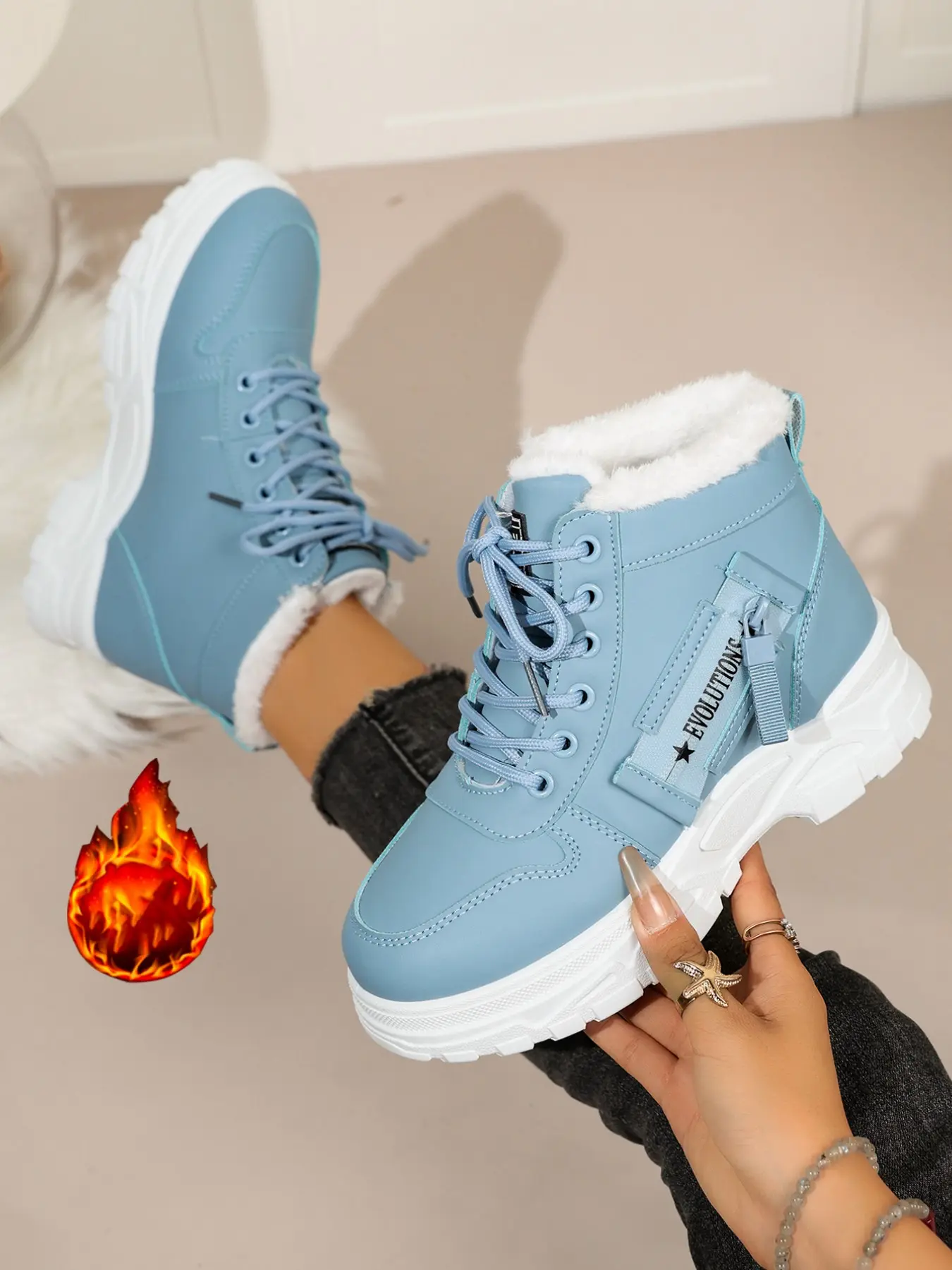 New Casual Thick Sole Fleece-Lined Boots for Women, Side Zipper Easy On/Off, Waterproof Fall & Winter Walking Shoes