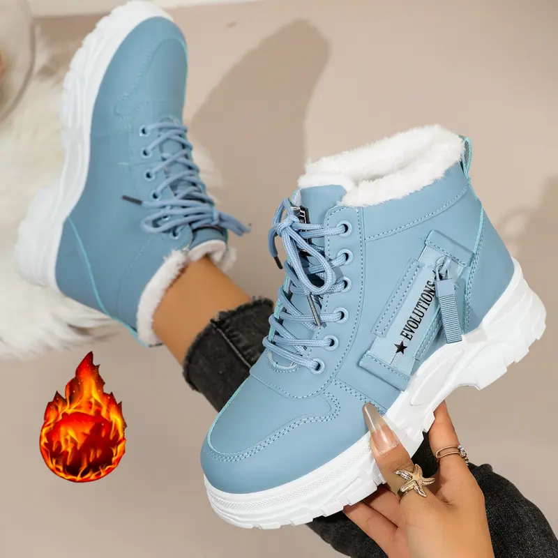 New Casual Thick Sole Fleece-Lined Boots for Women, Side Zipper Easy On/Off, Waterproof Fall & Winter Walking Shoes