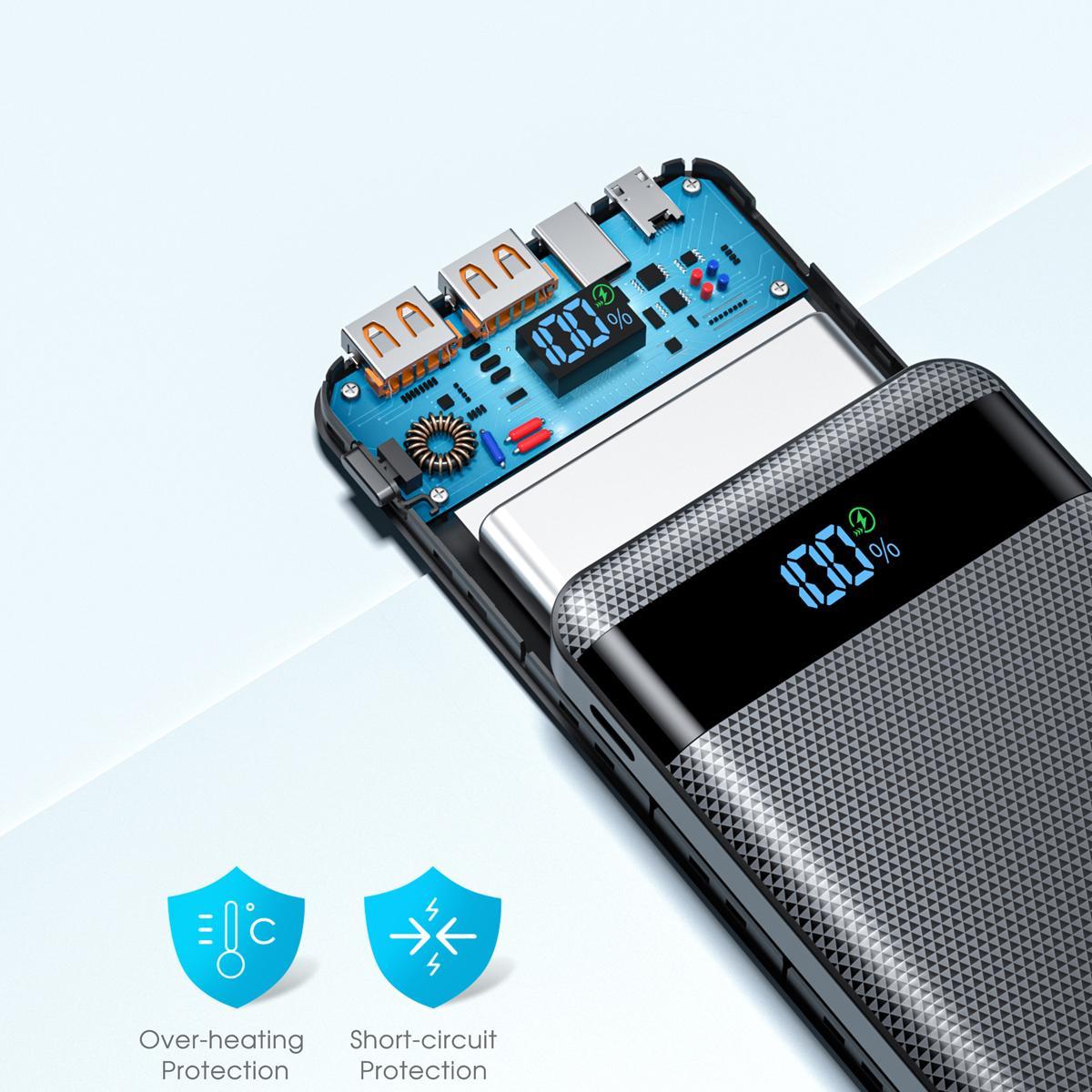 Portable Smartphone Power Bank, Summer 10000mAh 2 USB+1 Type-C Output Power Bank, Portable Mobile Phone Charger with LED Digital Display, Mobile Phone Accessories, Chargeable Smartphone Accessories
