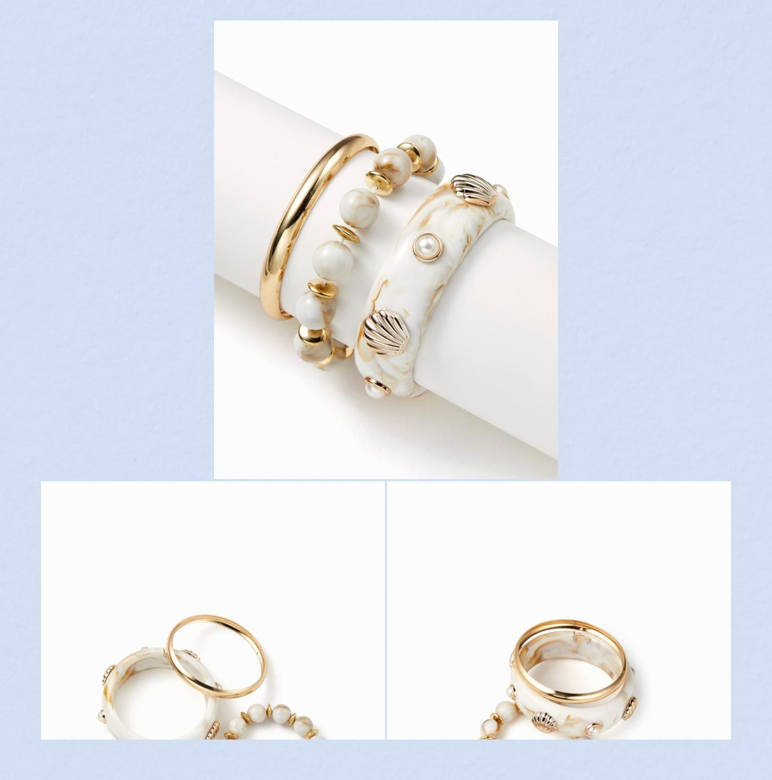 Cider 3 PCS BEADED & SHELL & FAUX PEARL BRACELET SET