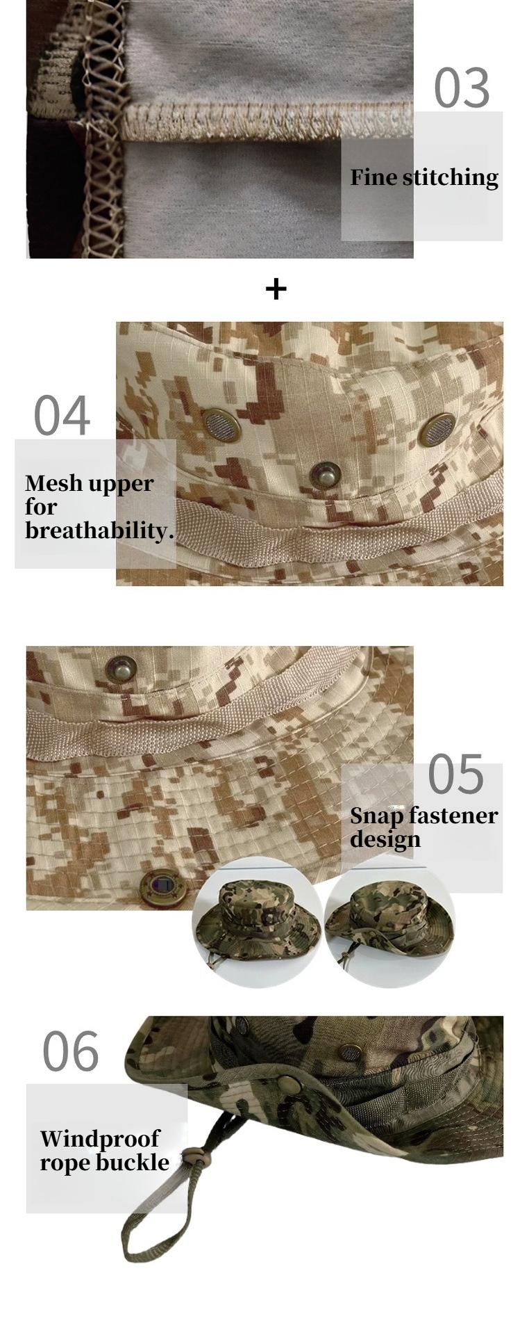 Camouflage Round-Edge Outdoor Bucket Hat Set, Drawstring Windproof Design for Travel, Mountaineering, Fishing, and Casual Outdoor Wear