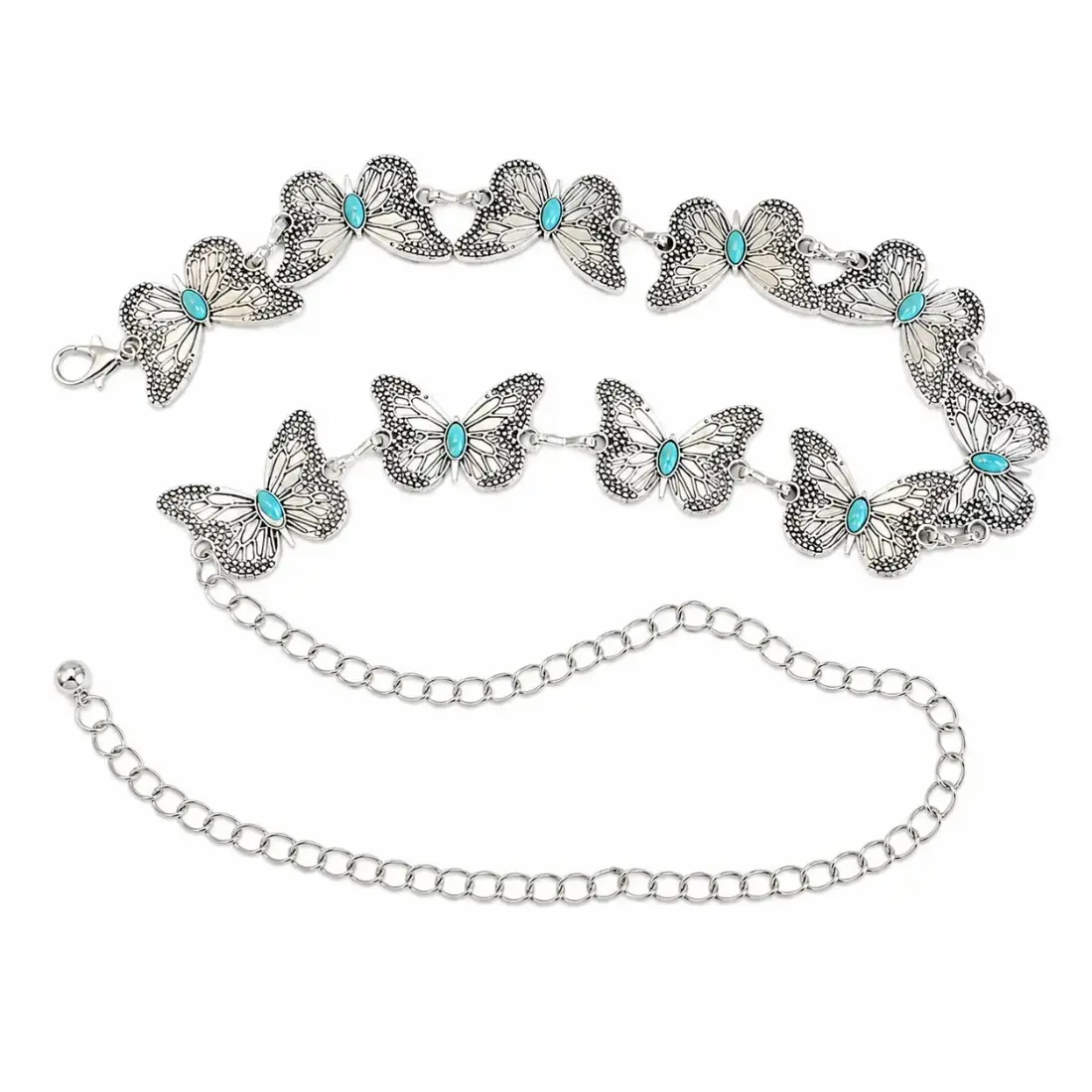 Western Boho Chain Belt for Women, Adjustable Turquoise Butterfly Waist Chain, Vintage Cowgirl Statement Belt for Dresses, Jeans & Skirts, Festival Fashion Accessory for Concerts, Rodeo, Vacation & Gift