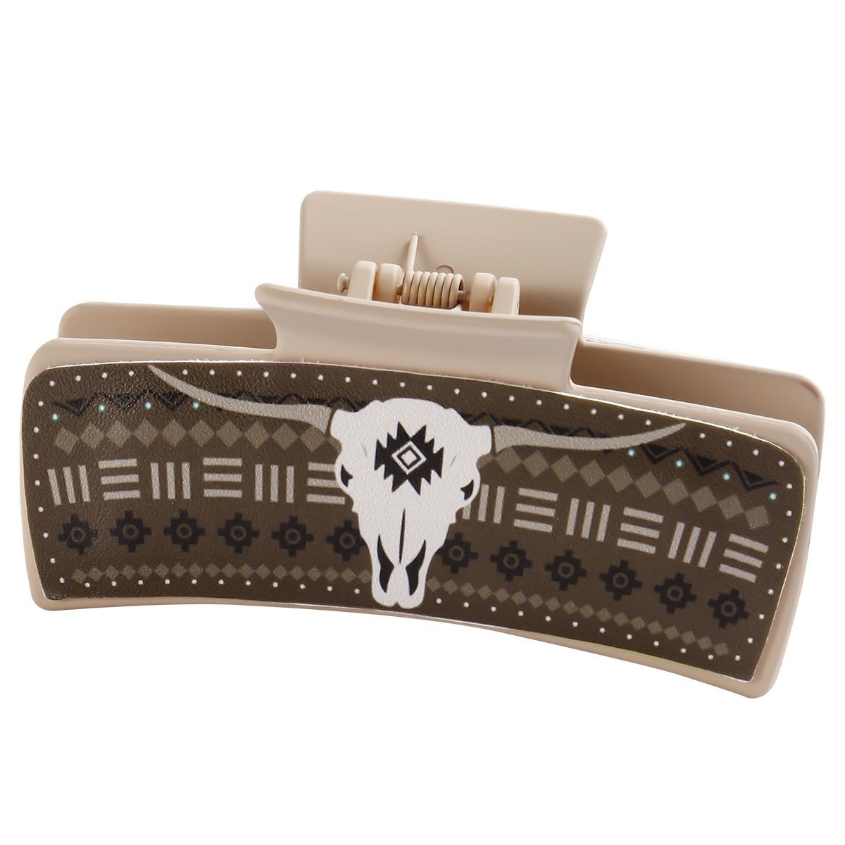 Multicolor Bull Head Square Hair Clip Style Leather PU Simple Versatile European and American Shark Clip High Ponytail Claw Clip