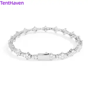 Hip Hop Single Row Tennis Bracelet, Rhinestone Decor Zircon Jewelry for Couples with Spring Buckle, Crystal Bracelet, Jewelry Bracelet
