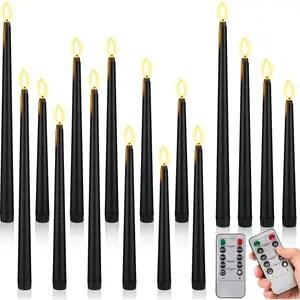 16 count Black Flameless Taper Candles  Operated Candles with Remote Timer 8.5" 9.6" 10.8" 12.8" Multiple Sizes Black LED Flickering Candlestick for Wedding Centerpieces Party Decor