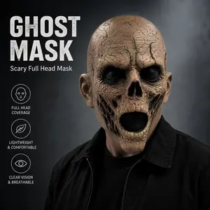 Realistic Horror Skull Latex Mask, Full Head Scary Zombie Ghost Mask, Halloween Cosplay Party Costume Prop, Perfect for Thrill Seekers