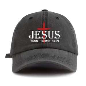 1 Pc JESUS CROSS Print Washed Baseball Cap, Classic Casual Stylish, Perfect Gift For Families And Friends