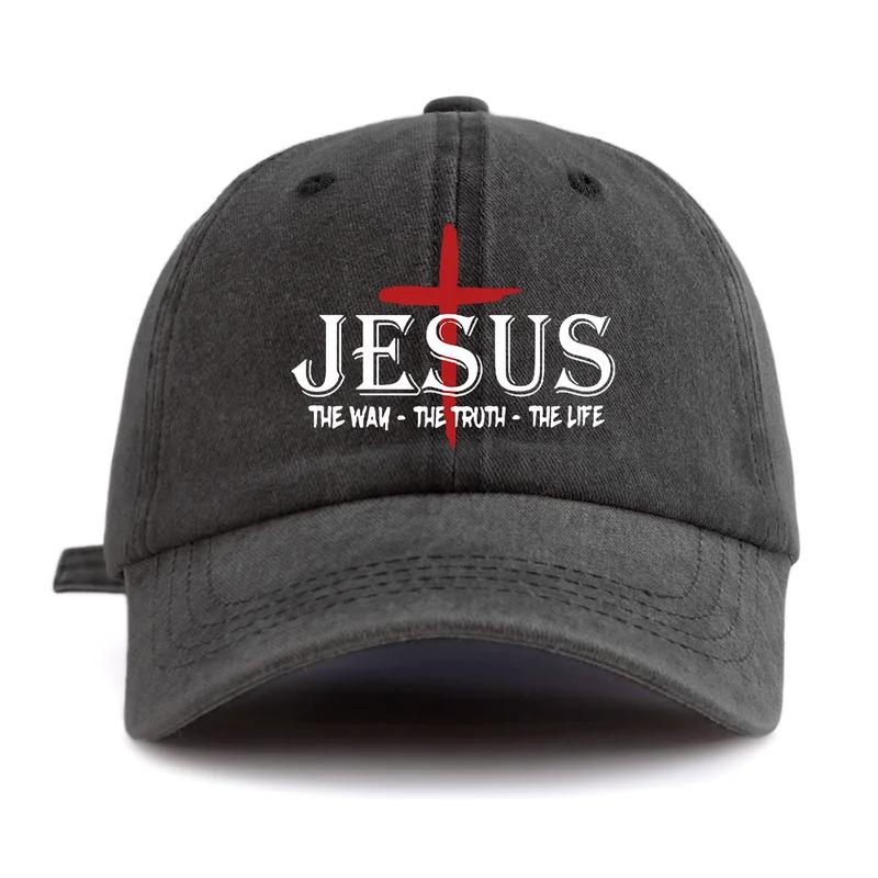 1 Pc JESUS CROSS Print Washed Baseball Cap, Classic Casual Stylish, Perfect Gift For Families And Friends