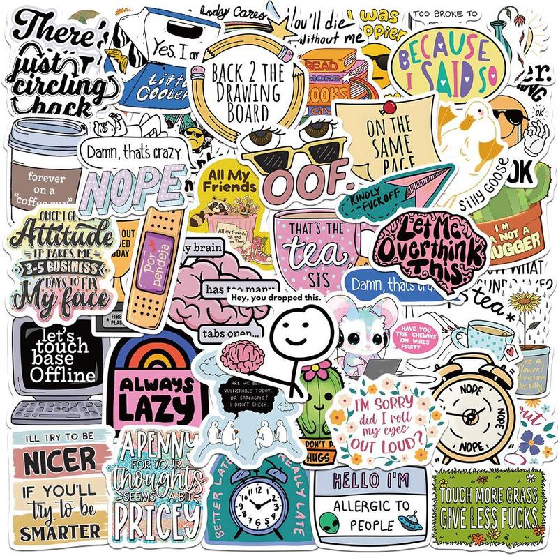 50 Funny Sarcasm Quotes Stickers, Waterproof Diary Notebook Guitar Helmet Skateboard Luggage Decorations, Creative Fun Design for Personalization, Customizable Stickers