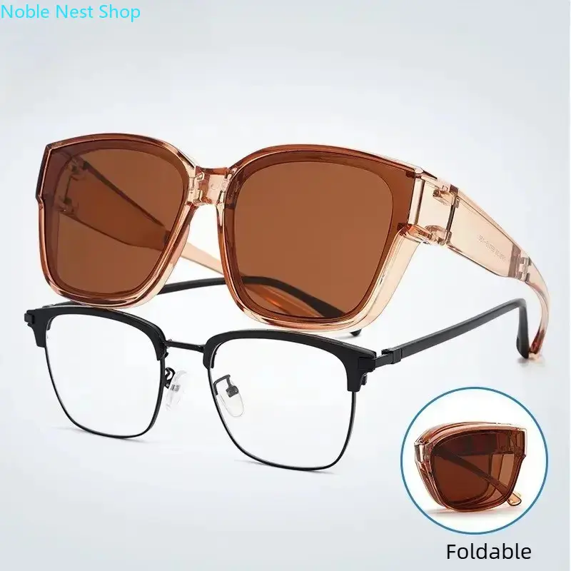 Square TR90 Fit-Over Sunglasses for Women, Lightweight Foldable Design with UV400 Shield for Driving & Outdoor Wear, Tr90 Plastic, Fit-Over Lens, Unisex, Uv Protection Lens, Bright Black Frame Gray Sheet C1, Frosted Ash Frame Ash Sheet C3