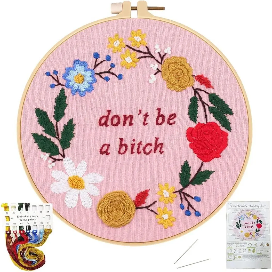 Funny Embroidery Kits for Beginners, DIY   Starter Kit for Adults Including Cloth with , Hoop,  Instruction and Threads