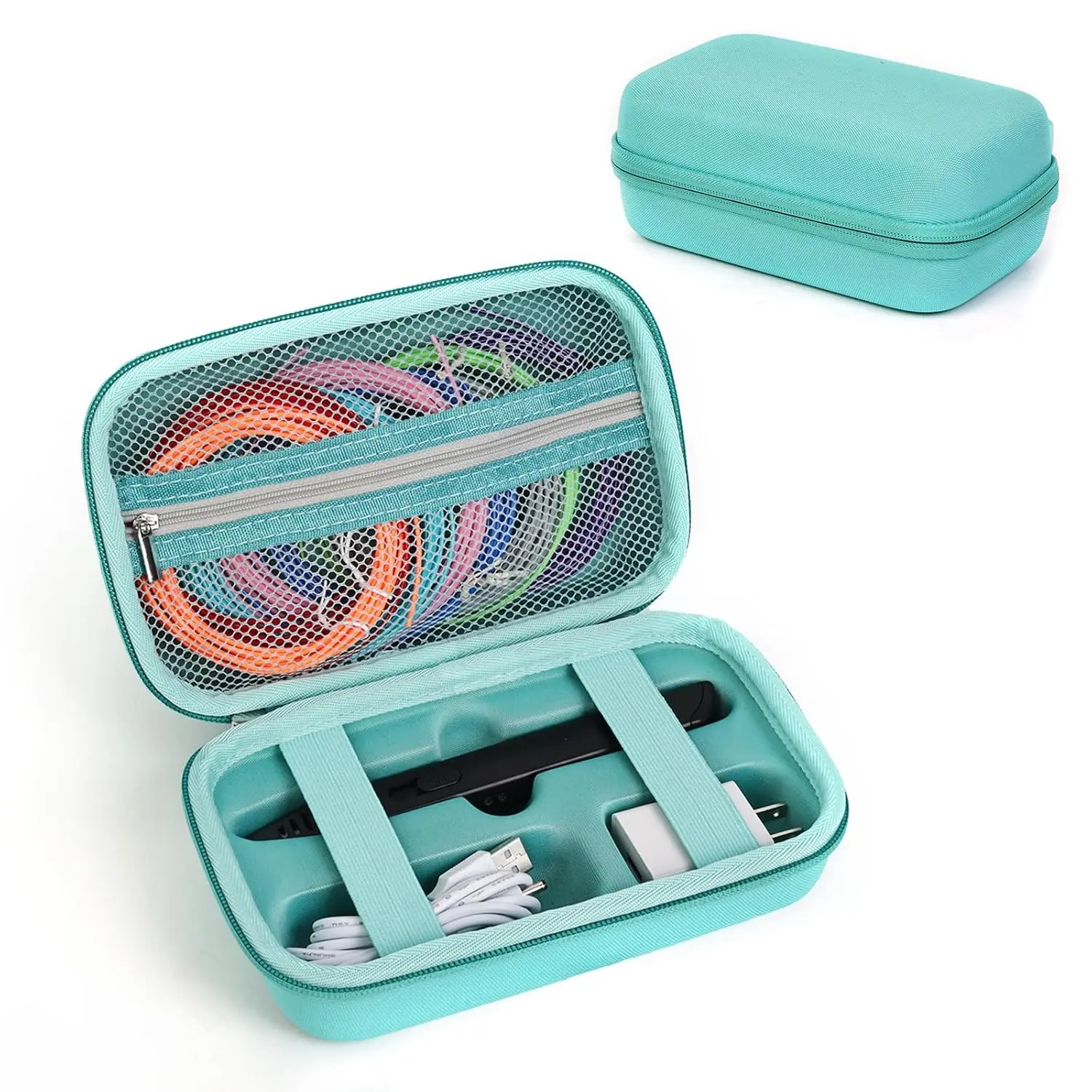 Portable Hard Case Fits for MYNT3D Super Professional Printing 3D Pen Turquoise Art Activity Set Carrier with Mesh Pocket for Printing Strands and Accessories