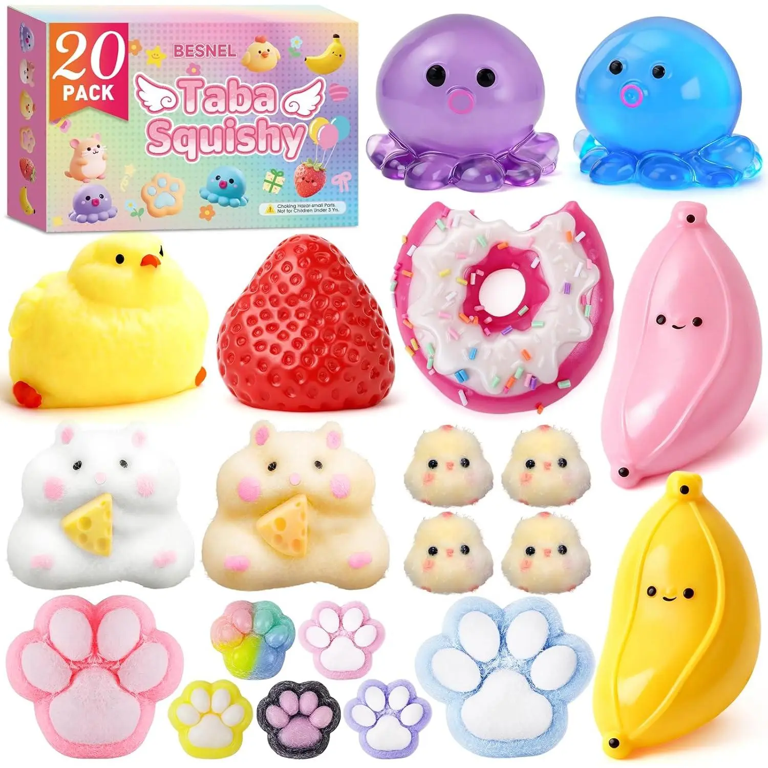 20Pcs Taba Squishy Pack Fidget Toys, Include Squishies Chick, Cat Paws, Hamster, Strawberry Toys, Sensory Toys for Kids, Classroom Birthday Gifts, Goodie Bag Stress Relief Toys (11big+9small),Beginner,Adult,Paint,by,Numbers,diy,