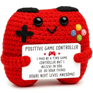 1pc A Beautifully Hand-Crocheted Red Game Console Controller, Complete with A Positive Card and An Encouraging Crocheted Toy Doll, Adding An Inspirational Touch to A Busy Life. A Perfect Thank-You Gift for Fathers or Friends, Stocking Stuffers.