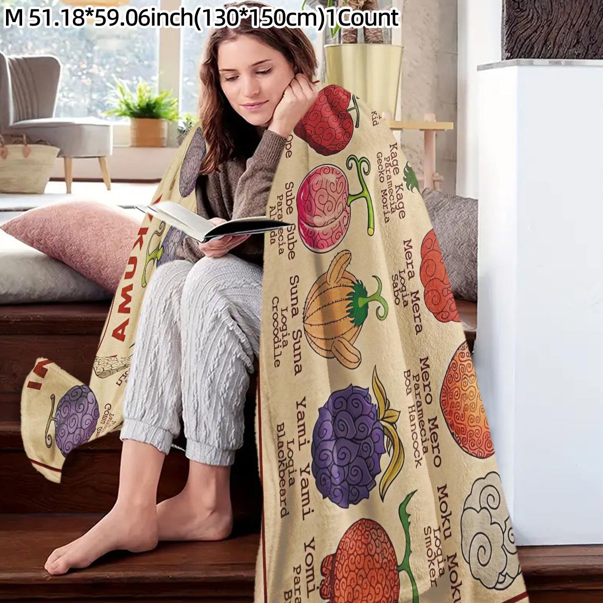 One Piece Demon Fruit Theme Flannel Blanket, Soft Warm Anime Style, Home Decor, Ideal for Fans, Daily Use, Gift Idea