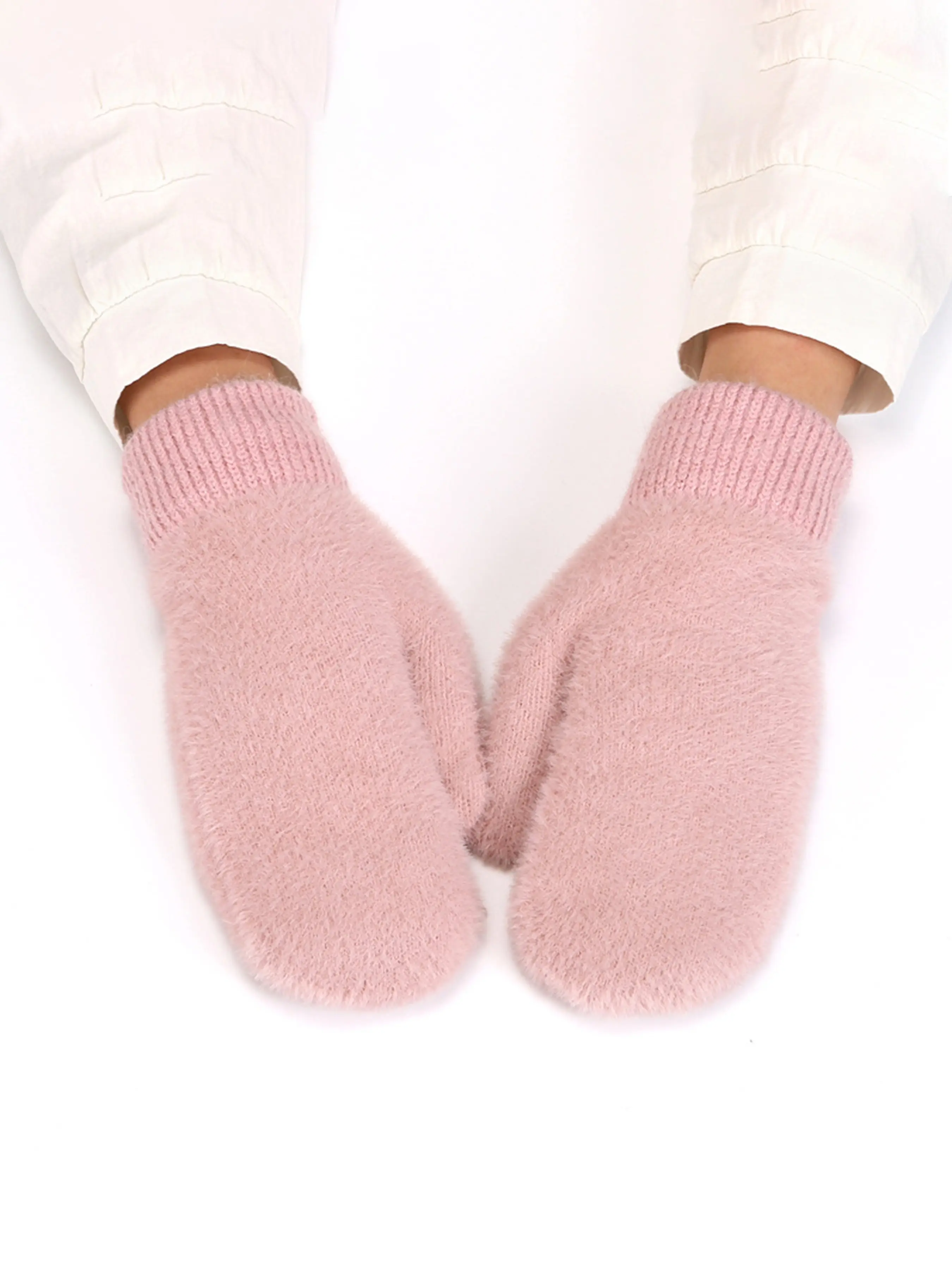 Women's Winter Gloves, Thickened Fleece Lined, Windproof and Warm, Knitted Double Layer, Outdoor Cycling Sports Gloves