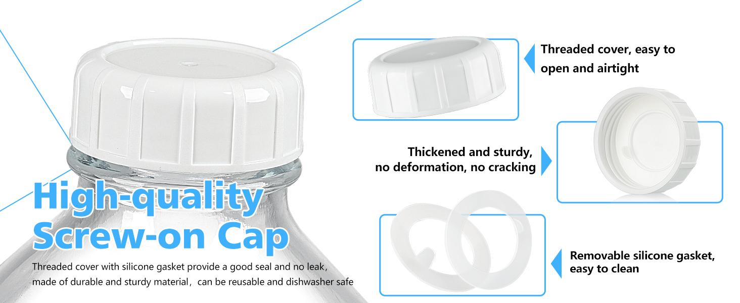 THE WELL KEPT 4 Pack 1 Liter (32 Oz) Glass Milk Bottles With Scale, 100% Airtight Heavy Duty Screw Lids, and 2 Pour Spouts-For Milk, Honey, Jam, Creamer-Dishwasher Safe (Extra 2 Lids Included) Silicone Beverage THE WELL KEPT 4 Pack 1 Liter (32 Oz) Glass Milk Bottles With Scale, 100% Airtight Heavy Duty Screw Lids, and 2 Pour Spouts-For Milk, Honey, Jam, Creamer-Dishwasher Safe (Extra 2 Lids Included) Silicone Beverage