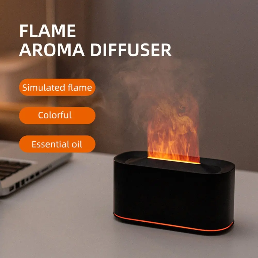 Essential Oil Diffuser, Fireplace Fire Flame Aromatherapy Diffuser, 220ml Cool Mist Humidifier, Air Aroma Humidifier, Scent Aroma Diffuser with 7 Colors, Auto-Off for Home, Room