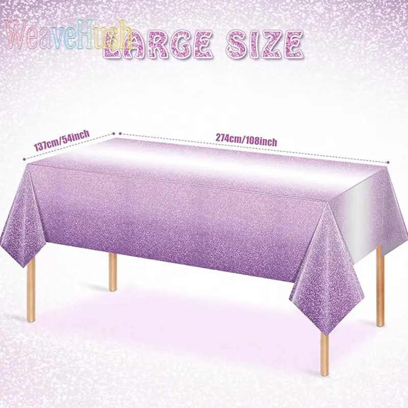 Gradient Purple Disposable Tablecloth, 137 x 180cm Waterproof Plastic Party Table Cover for Birthday Celebrations and School Events, No, 137*180Cm