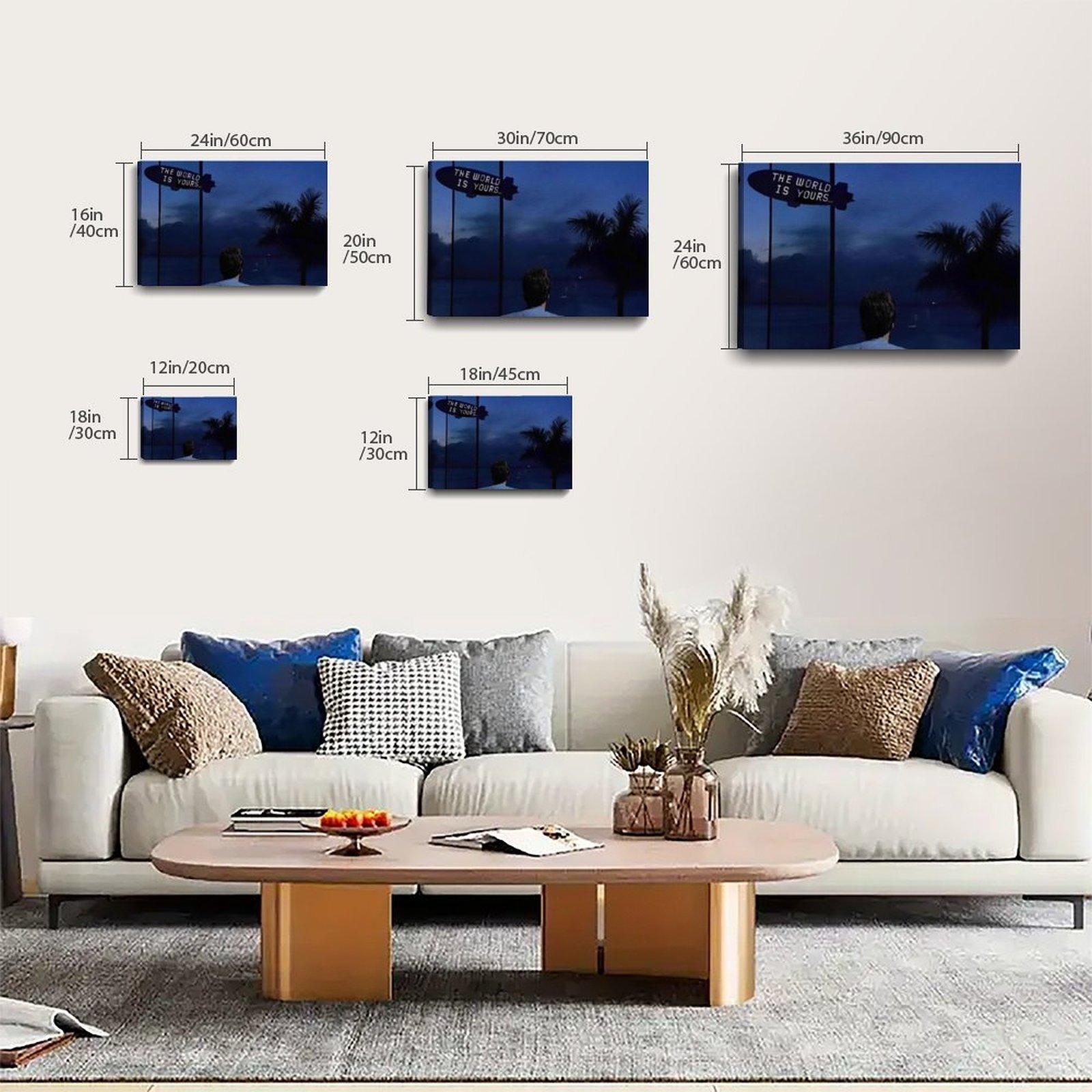 SCARFACE TONY MONTANA The World Is Your Artistic Wall Decor, Waterproof Canvas Poster, Cute And Vibrant Poster for Bathroom, Living Room, Bedroom, Dorm, A Perfect Gift Idea for New Year Home Decor