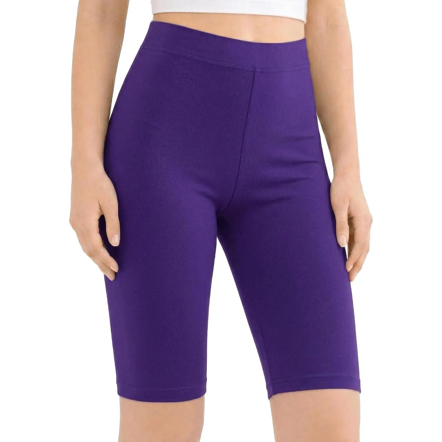 Girls' High-Waisted Cotton Fabric Biker Shorts - Snug Fit for Kids' Dance, Gymnastics, All Seasons
