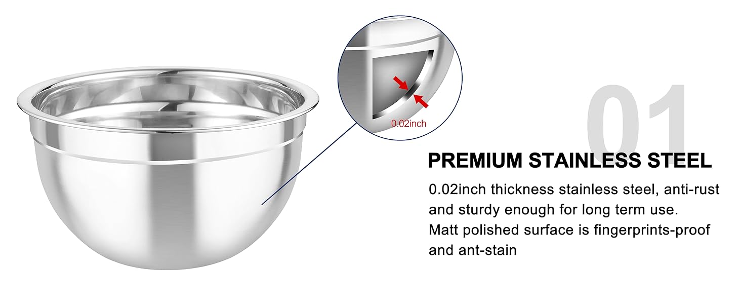 Mixing Bowls with Airtight Lids, 5PCS Stainless Steel Metal Salad Bowl with 3 Grater Attachments, for Cooking, Prepping, Serving, Healthy & Easy Clean - 0.7/1/1.5/2.6/4.6QT, Khaki