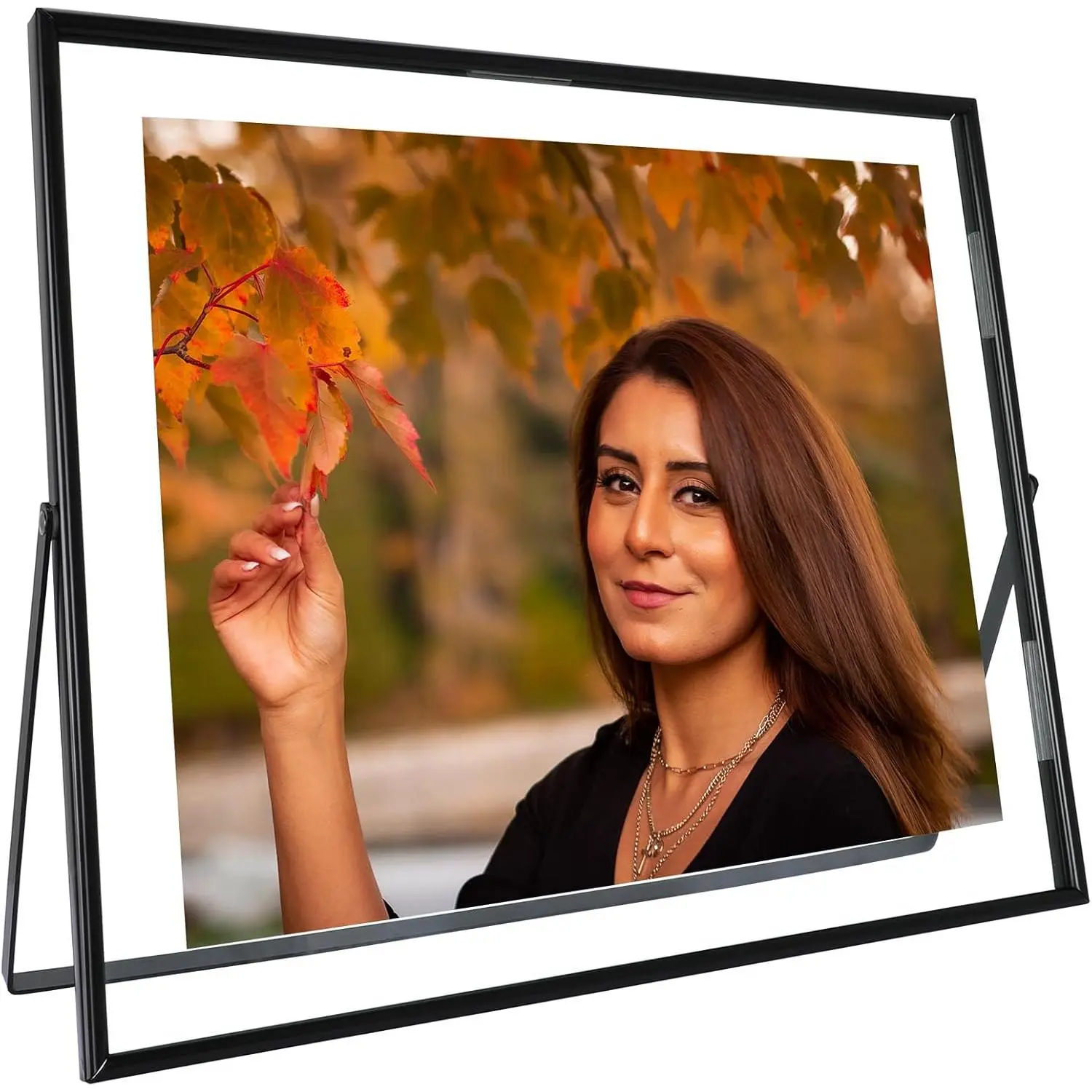 Black Classic Floating Photo Frame - 10x12 Horizontal, Fits 8.5x11/8x10/7x9 Pictures, Tabletop Shelf Display, Home/Office Decor, Plant-Themed Gift for Art Display/Birthday Prints Digital Frames