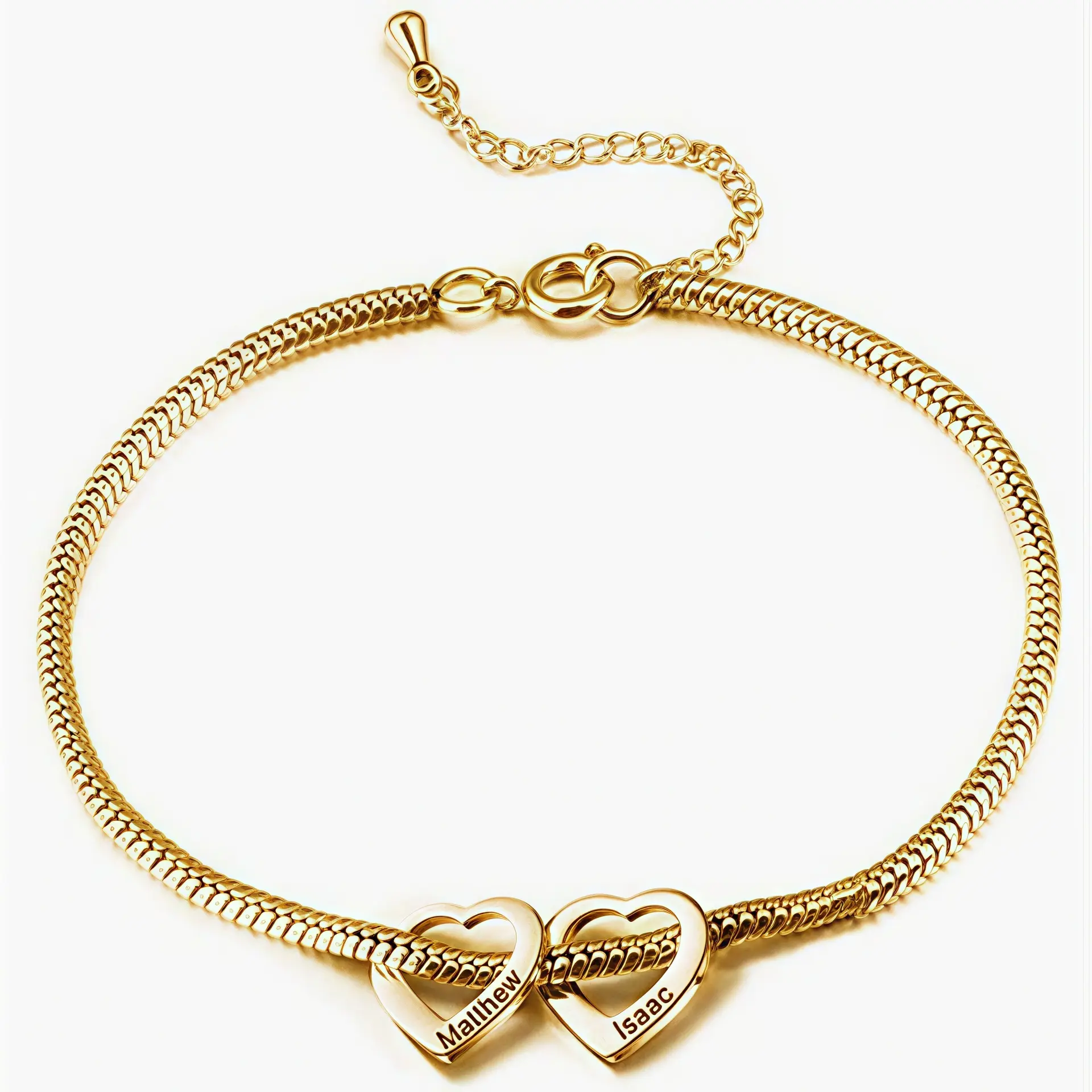 Gold bracelet + 2 hearts.