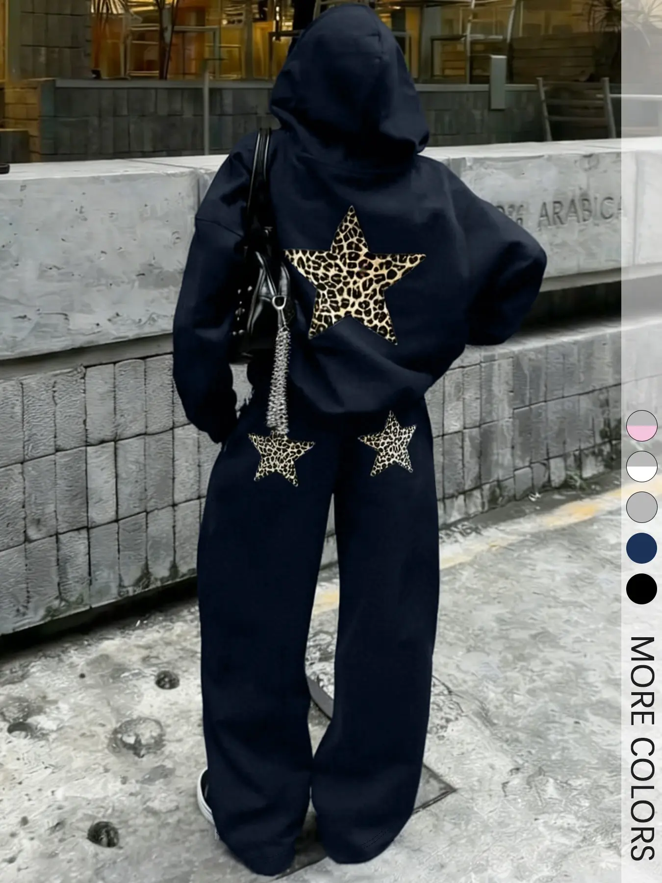 2-Piece Women's Leopard Print Bow Hooded Sweatshirt Set, Casual Loose Fit Tracksuit for Streetwear and Daily Styling, Hooded Top with Wide-Leg Pants