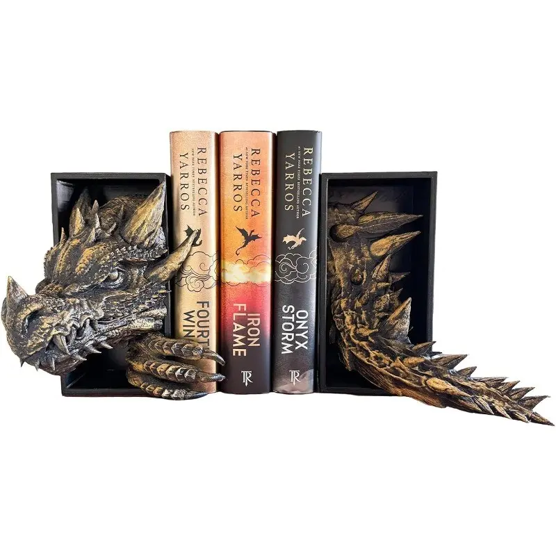 Gothic Resin Dragon Book Stand Set, American Home Shelf Decor, Unique Desktop Craft for Book Lovers, Two-Piece Gothic Style Book Holder, Fun Desk Accessories