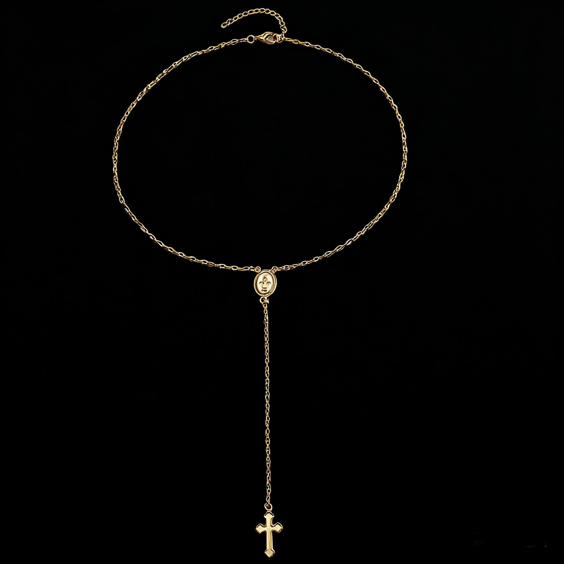 Gold Virgin Mary Necklace with Cross Dainty Y Chain Faith Jewelry Gift For Women Elegant Design Long Versatile Use