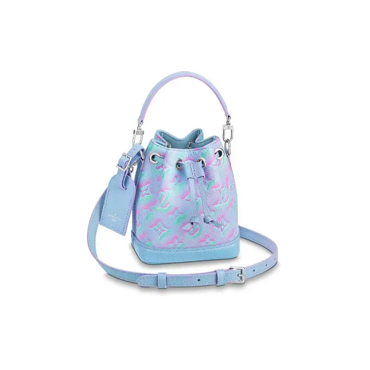 Louis Vuitton Nano Noe Star Collection Drawstring Bucket Bag for Women - Blue Coated & Embossed Calfskin, Buckleless, Contemporary, Glamorous, Minimal Women's Handbags with Removable Adjustable Strap, Buckleless Women's Handbags