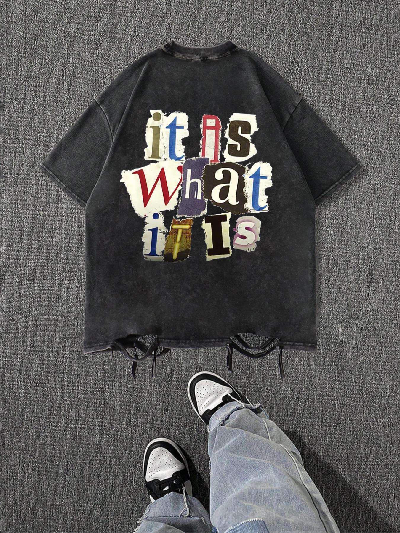 Men's Cartoon Letter Print Short Sleeve Tee, Regular Fit Casual Street Soft Comfy Round Neck T-Shirt for Summer, Menswear for Daily Wear, Top