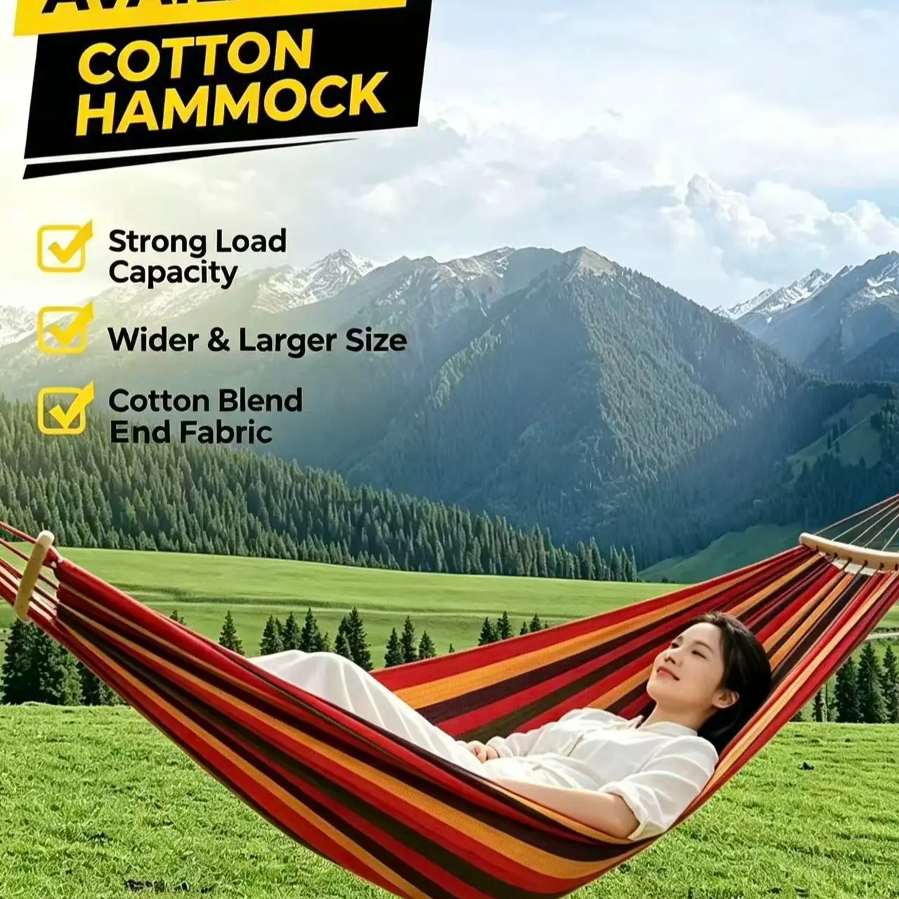 Outdoor Hammock Polyester Cotton, Anti-Side Flip Single and Double Person, New Curved Pole Hammock, Outdoor Swing Hammock