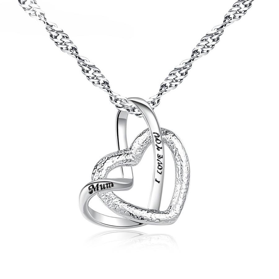 Frosted heart pendant necklace, female love, simple fashion, high sense, cold wind collarbone chain, engraved with MUM I Love you, Mother's Day gift.