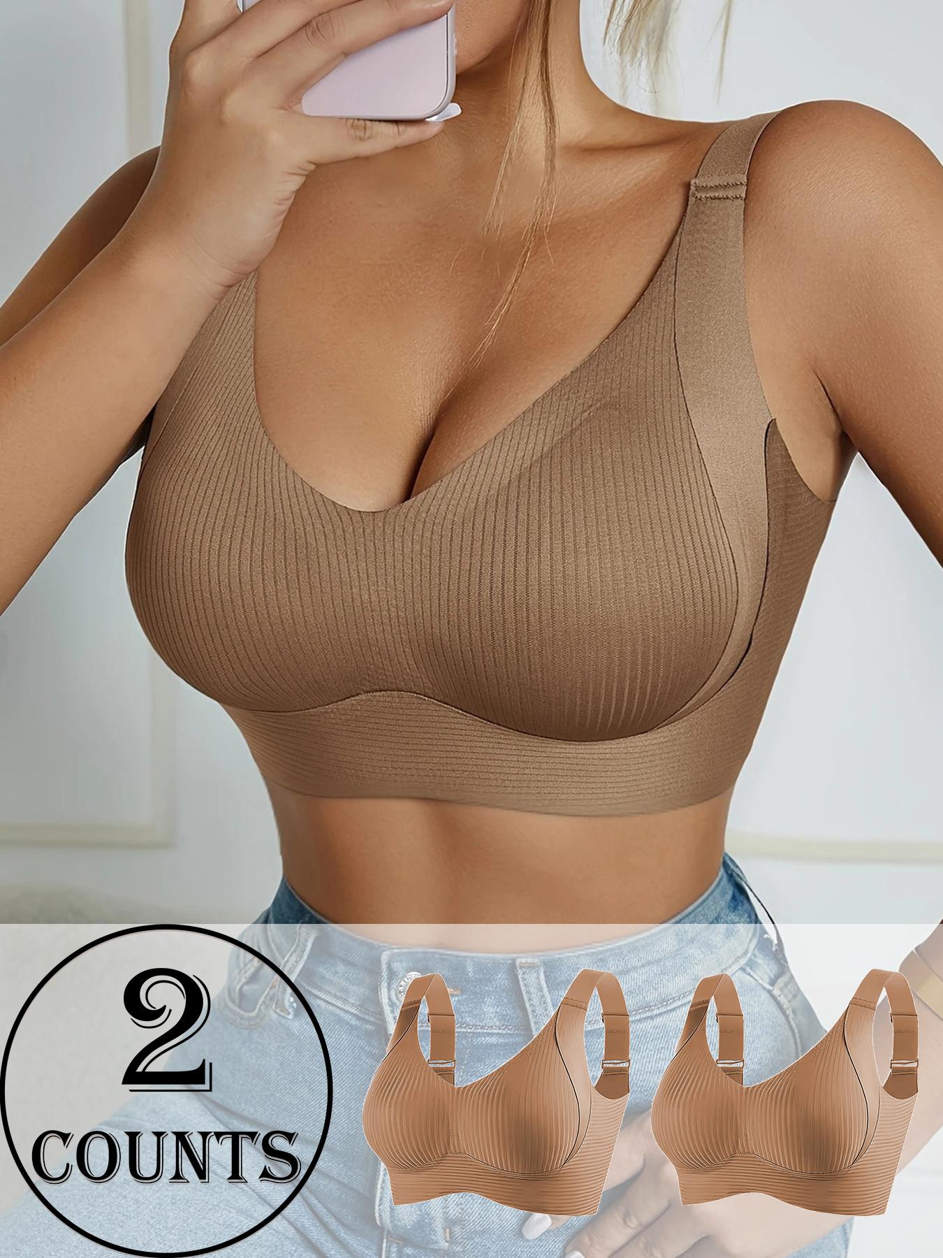 Women's Seamless Wireless Bra, Adjustable Wide Straps, Comfortable Breathable Lingerie, Medium Support, Casual All-Season Wear