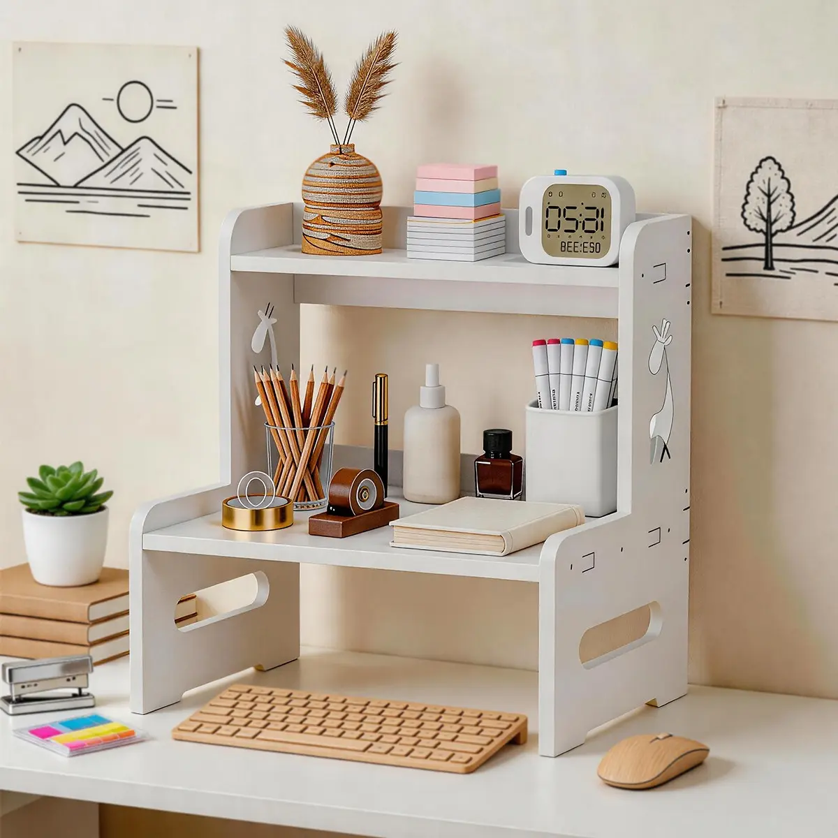 Desktop Organizer Rack, Dorm Office Storage Box, Cosmetics Makeup Table Shelf, Dust-Proof Multi-Layer Holder, Desk Accessories