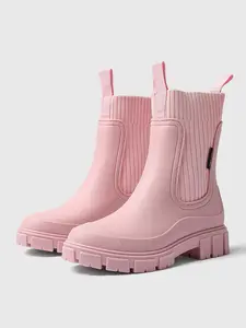 Women's Fashion Chelsea Rain Boots, Waterproof Anti-Slip Outdoor Mid-Calf Boots, Lightweight and Versatile, Adult Round Toe Design