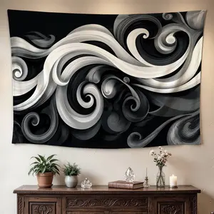 Abstract Black And White Swirls Minimalist Art Wall tapestryLarge size Printed Horizontal Tapestry blanketPolyester Fabric Wall Hanging for living roombedroomNo Installation RequiredIndoorOutdoorGift for Family and Friends