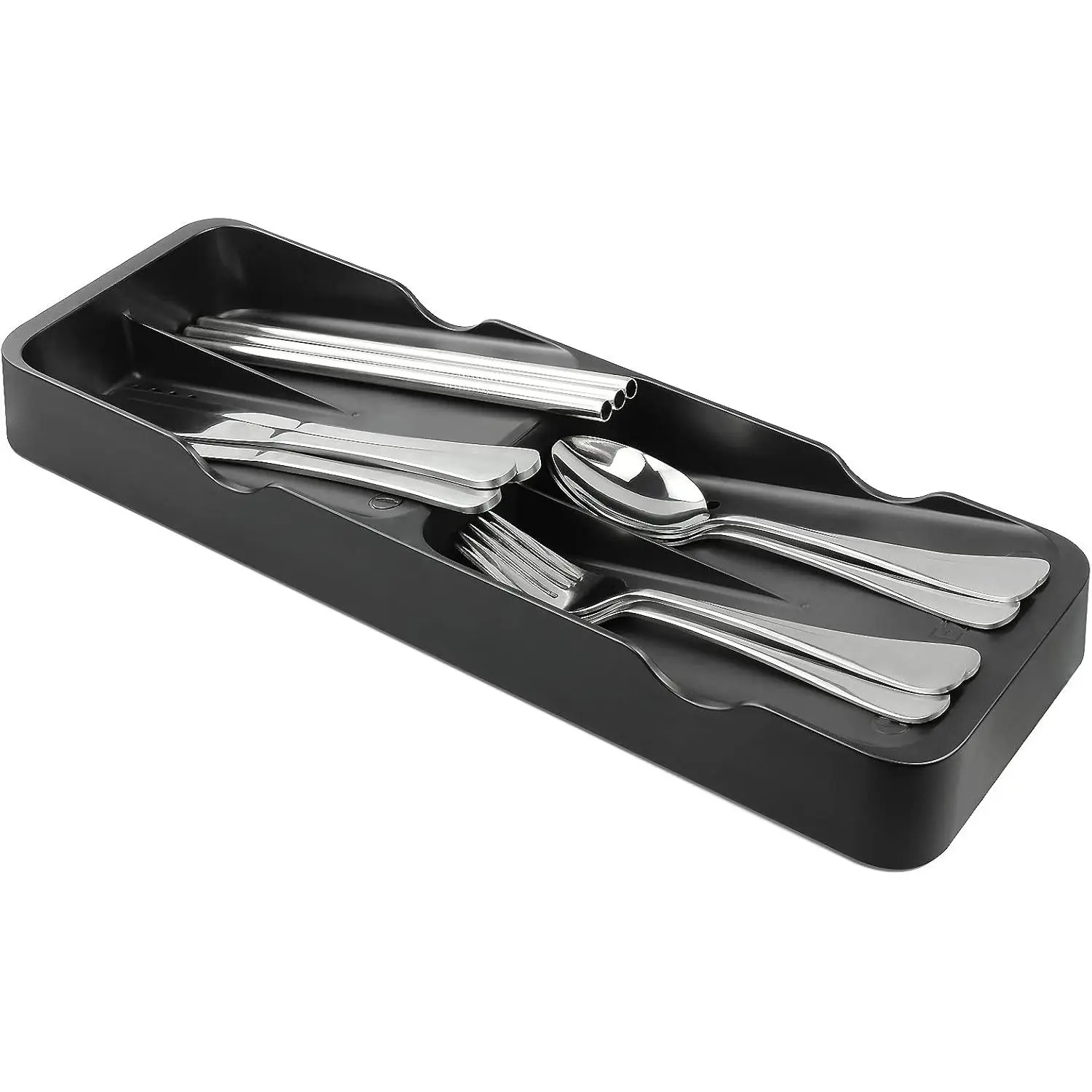 Kitchen Drawer Organizer Small Silverware Organizer/Utensil Holder and Cutlery Tray for Flatware and Silverware Partition Storage (Black - Flatware Organizers Only)