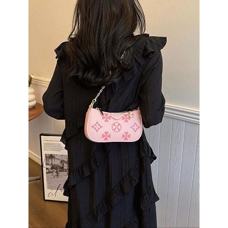 BIGWIG Women's Fashionable Floral Pattern Crossbody Bag, Casual PU Leather Zipper Shoulder Bag for Daily Used, Trendy Versatile High-quality Daily Commuting Bag