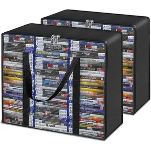2-Pack CD DVD Storage Bags, PU Clear Blu-ray Case Holder with Zipper Handles, Holds 99 Blu-ray 64 DVD 156 CD Cases, Media Video Game Storage Organizer for Movies