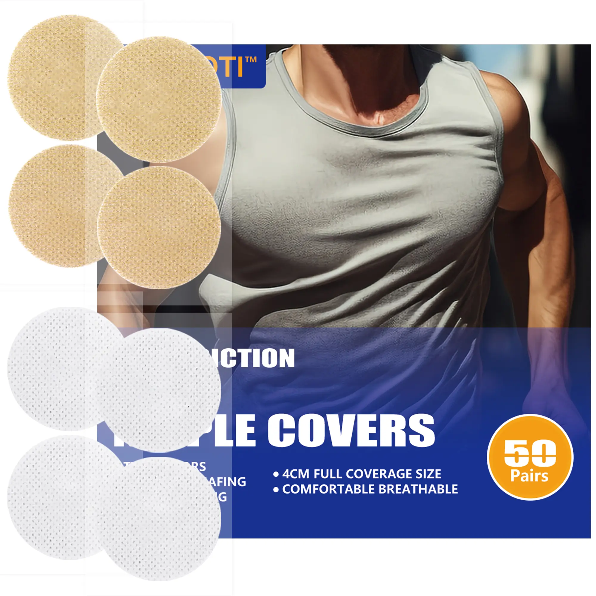 50 Pairs Men's Nipple Covers Disposable Nipple Pasties, Sweat Resistant Anti-Chafing Nipple Tape Breast Boob Tape Hypoallergenic Adhesive Patches for Male Runners Athletes