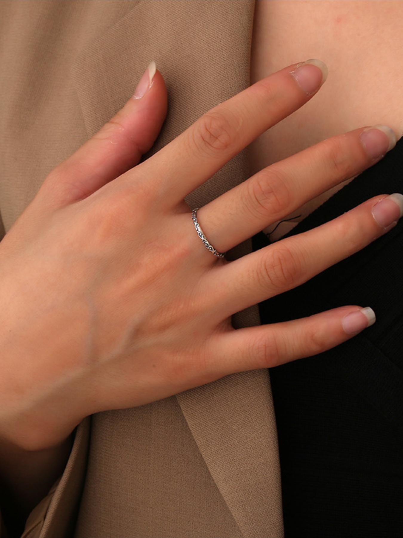 Women's S925 Silver Color Vine Pattern Ring, Fashionable New Style Jewelry for Women, Party Casual Daily Wear Gift Idea, Wedding Rings