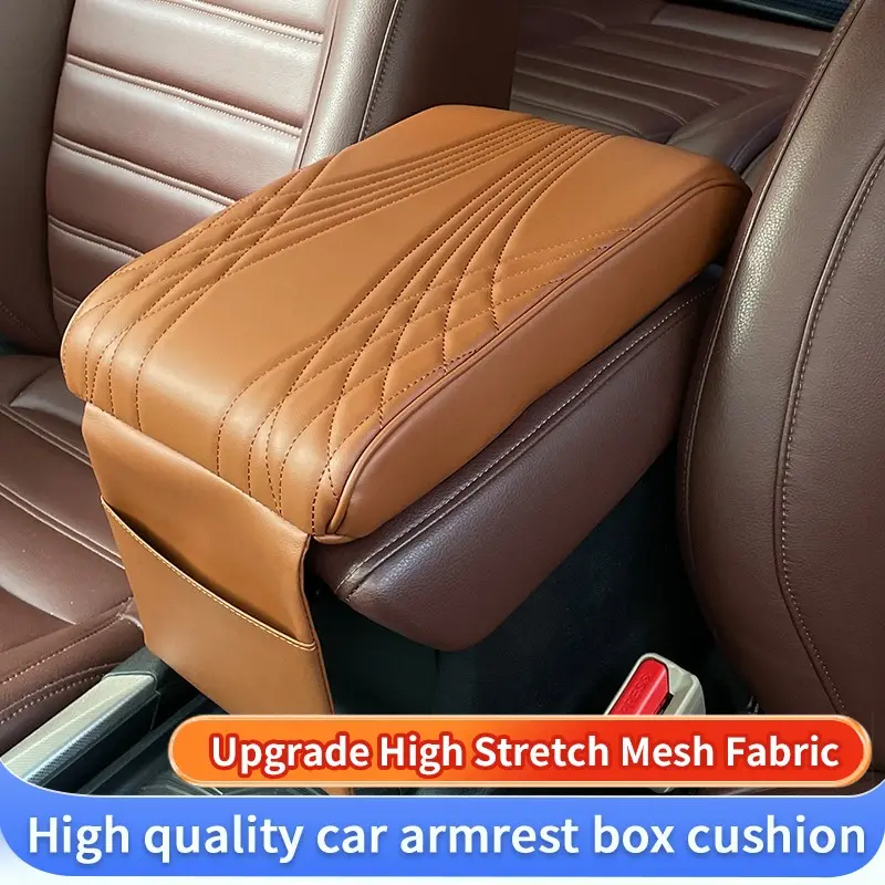Car Armrest Pad with Storage Bag, PU Leather Memory Foam, Long Drive Elbow Support, Multi-Functional Car Interior Accessory