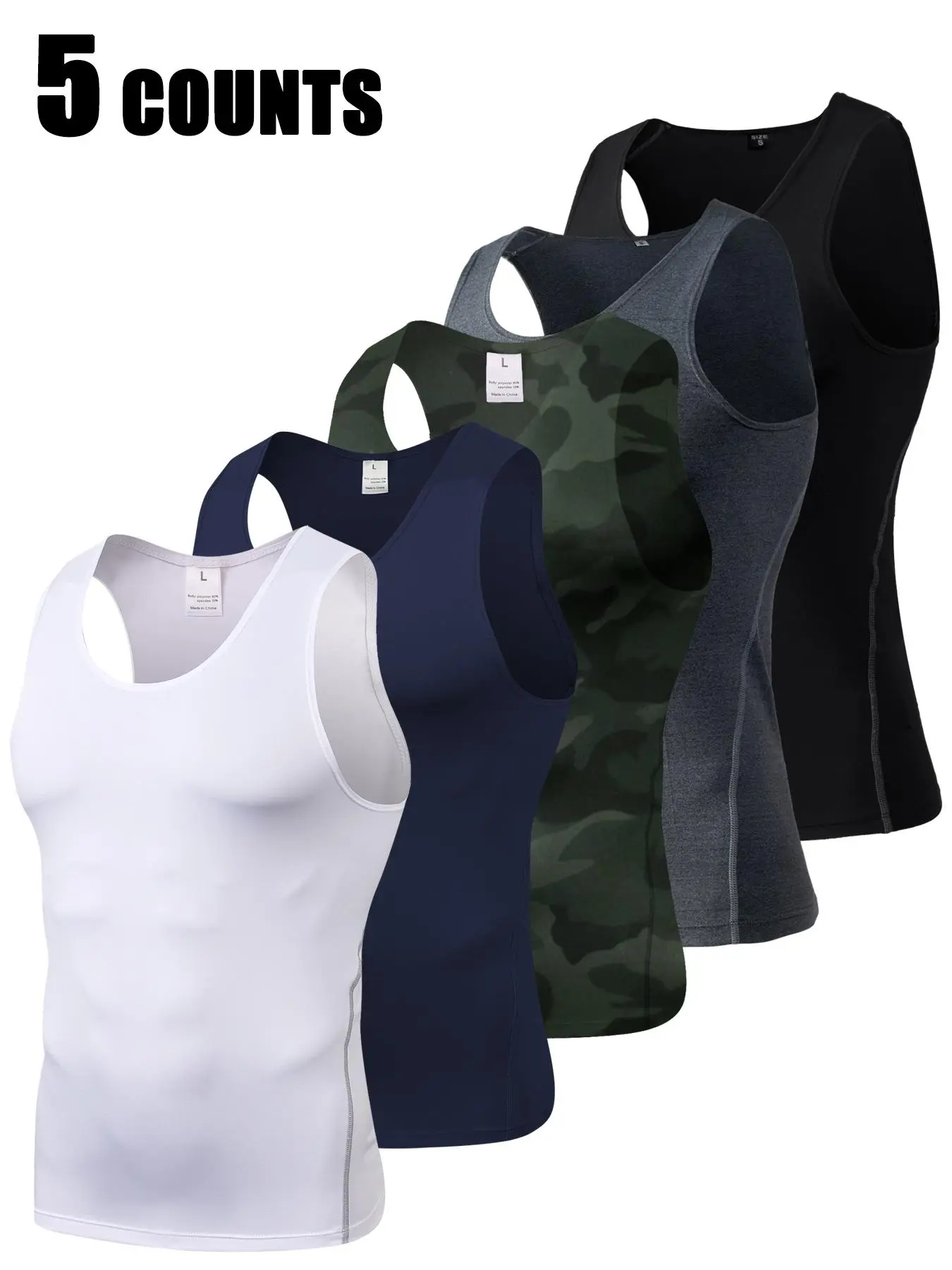 5 Counts Mens Slimming Compression Shirt, Body Shaper Workout Tank Top, Gynecomastia Tummy Control Undershirts, Breathable Chest Shaping Abdomen Smoothing Base Layer Vest, Sleeveless Shapewear Tight-Fitting Tee, Suitable for Daily and Outing