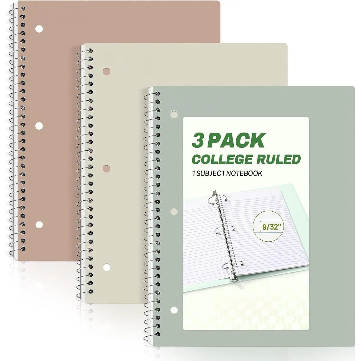 Spiral Notebooks, 3 Pack, 1-Subject, College Ruled Paper, 8" x 10-1/2", 70 Sheets per Notebook,  Aesthetic Colors Spiral Notebooks for School